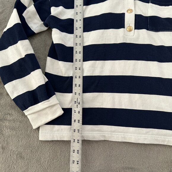 J. Crew University Terry Henley Hoodie Sweatshirt SMALL Women's Navy Stripe - Picture 4 of 7